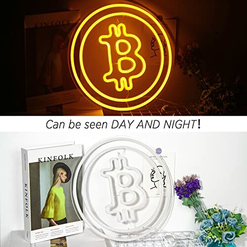 Neonbord met bitcoin-logo