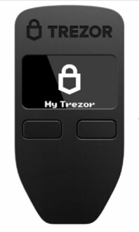 Zwarte Trezor hardware wallet voor cryptocurrency