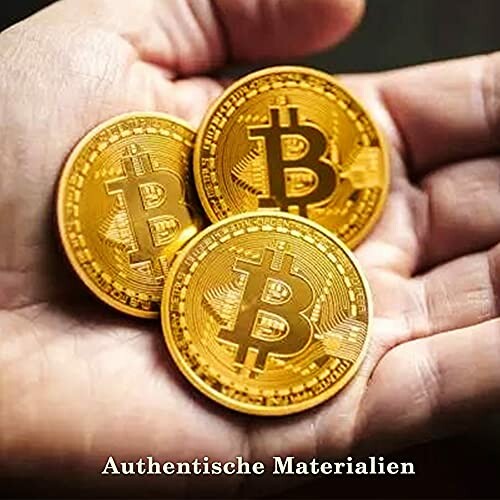 Hand met drie gouden Bitcoin-munten