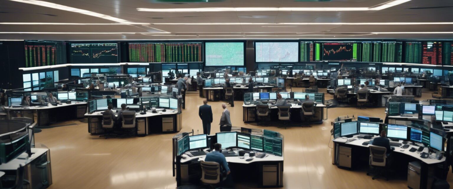 Trading floor with active stock market