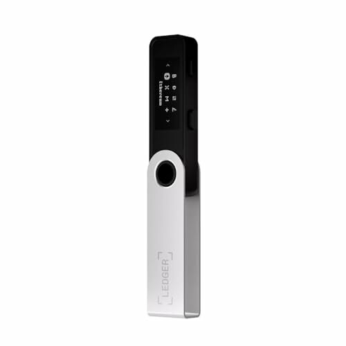 Cryptocurrency hardware wallet in zwart en zilver.